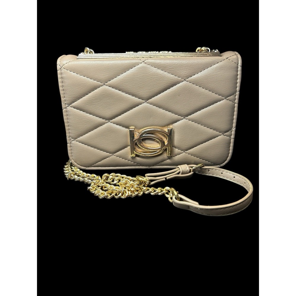 Bebe Abigail Crossbody Purse Brown Quilted Faux Leather  Bag Gold Toned Accents